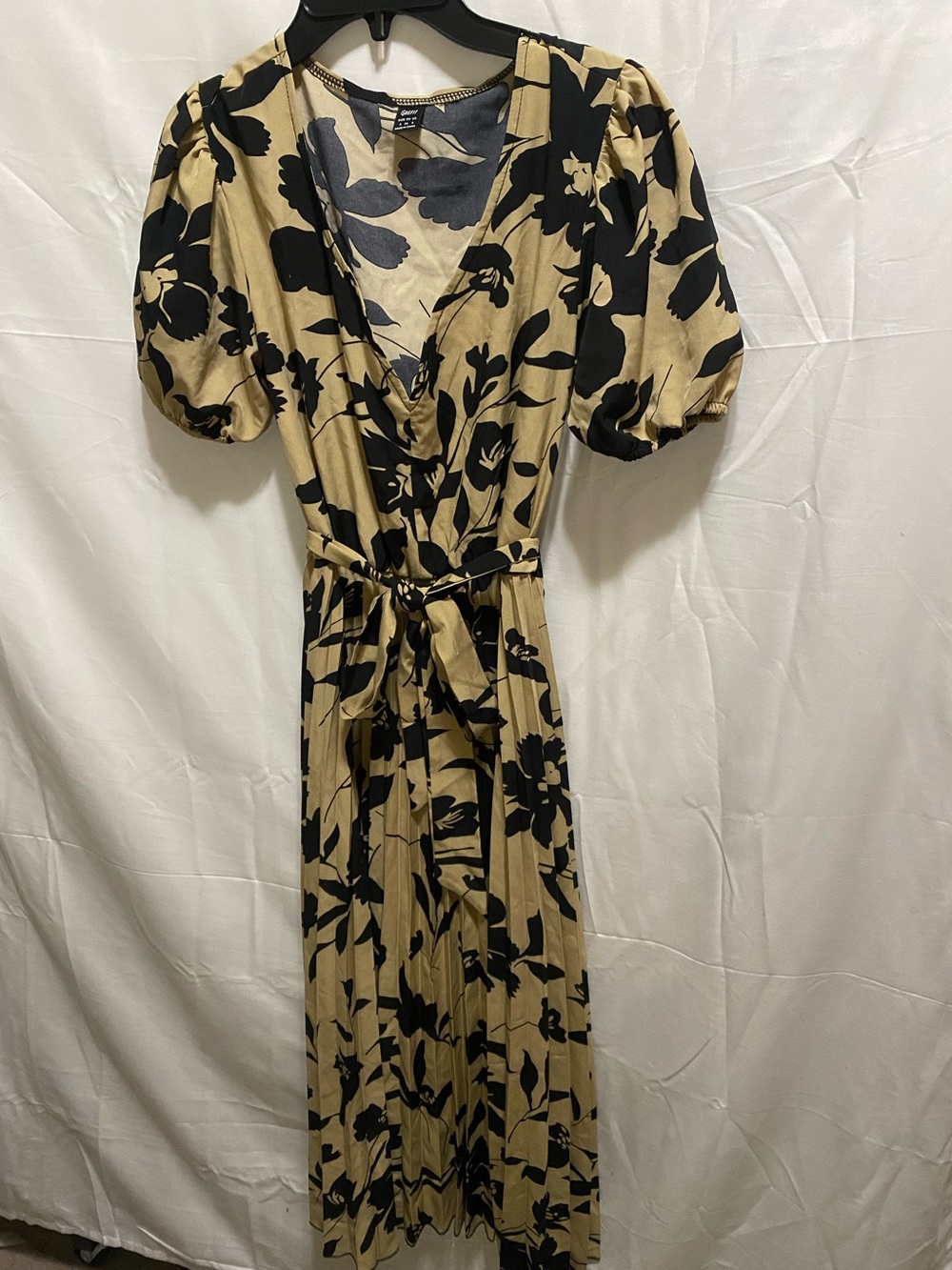 Black Floral Wrap Maxi Dress in Beige by Unknown Brand